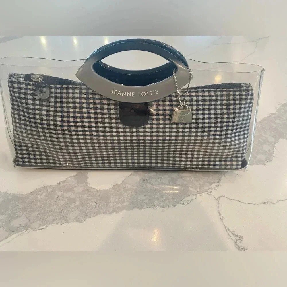 Jeanne Lottie Transparent Two Piece Clutch Stadium Bag Black/White Gingham EUC